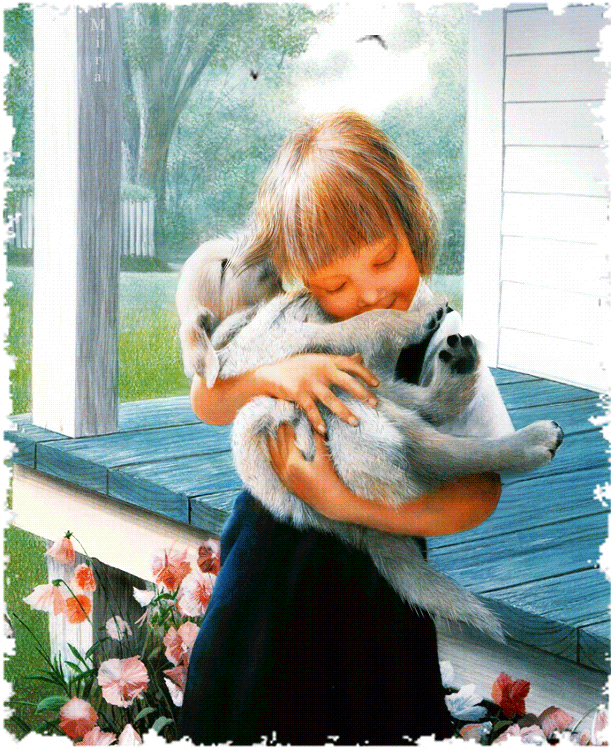 bimba abbraccia un cane