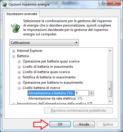 impostazioni avanzate batteria