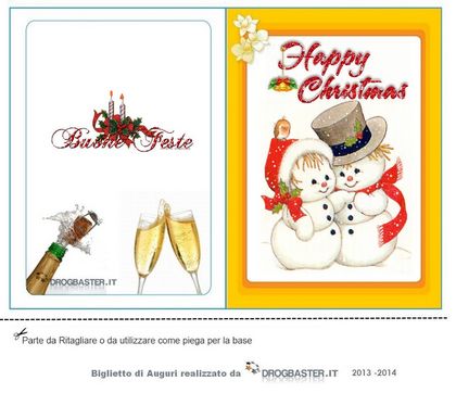 Bigliettino augurio fai da te con pupazzi di Neve e brindisi auguri