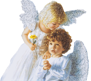 angeli assolti che pregano con fiori in mano