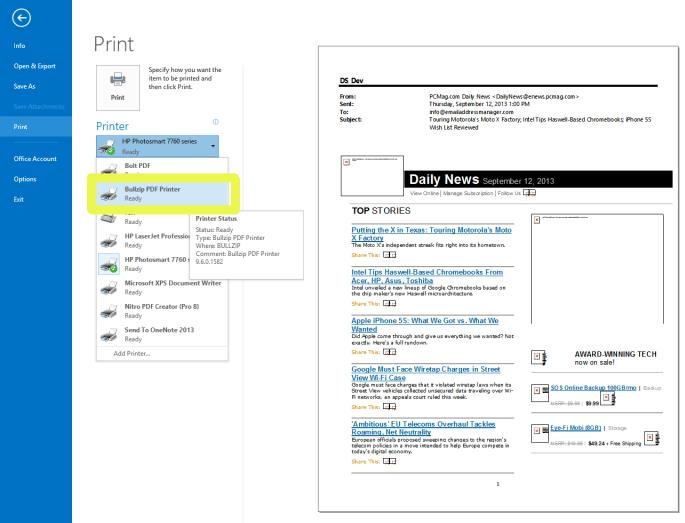 convertire email di Outlook in PDF