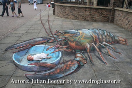 Julian Beever - disegna un'aragosta Gigante
