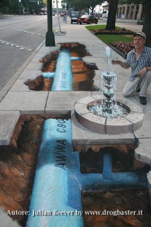 Julian Beever: disegna e colora una fontana in città