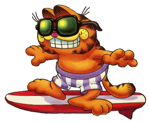Garfield con la tavola del surfing