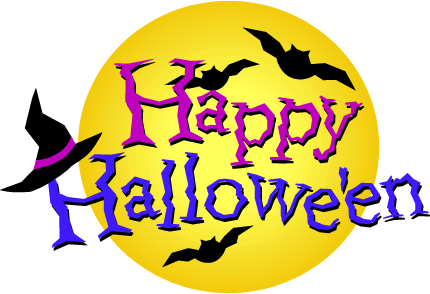 scritta gratis di happy halloween colorata con sfondo la luna