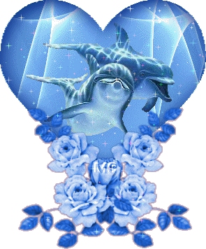 cuore colorato con delfini e rose blu