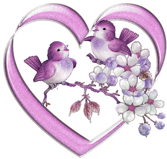 cuore color glicine con uccellini