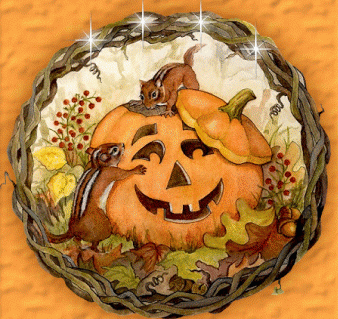 happy halloween zucca in versione autunnale con scoiattoli