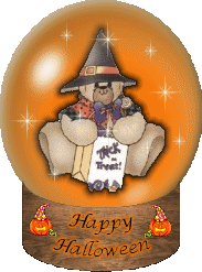 oresetto dentro un globo che augura happy halloween