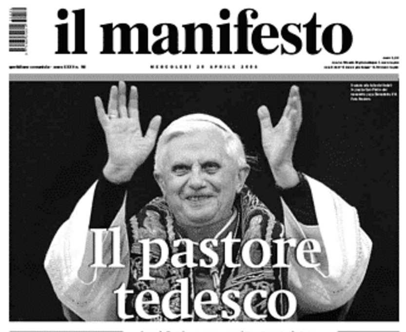 Prima pagina Il Manifesto nella foto Benedetto XVI