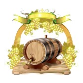botte di vino con uva bianca