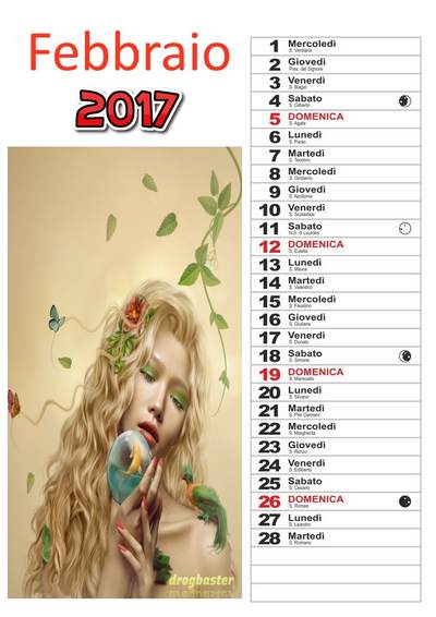 calendario 2017 mese Febbraio