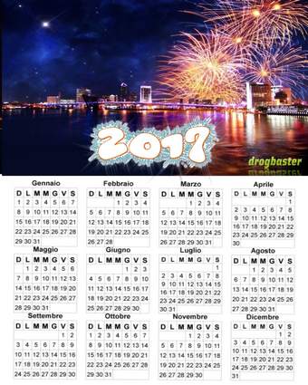 calendario con foto di festeggiamenti e fuoci d'artificio