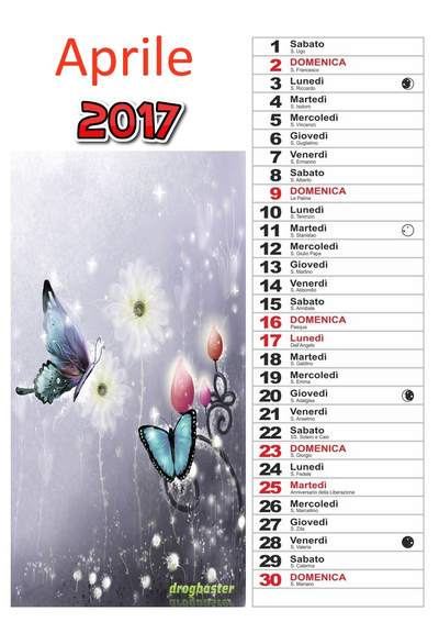 calendario 2017 mese Aprile