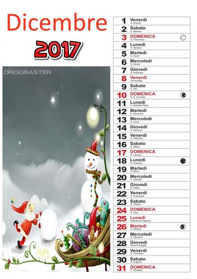 calendario 2017 mese Dicembre