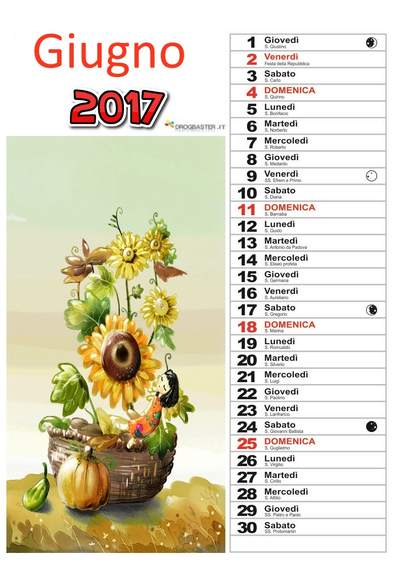 calendario 2017 mese Giugno
