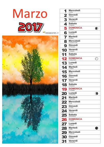 calendario 2017 mese Marzo