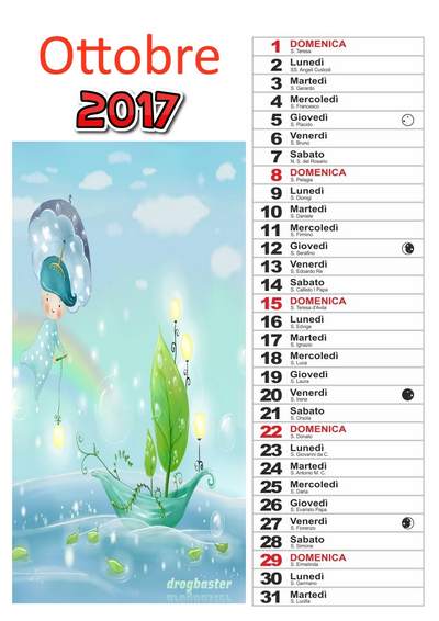 calendario 2017 mese Ottobre