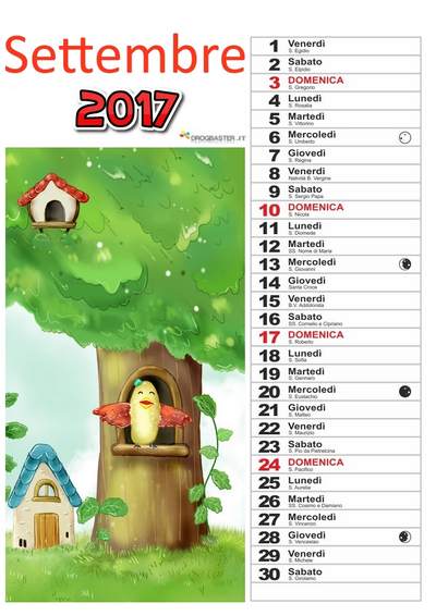calendario 2017 mese Settembre