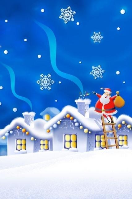 babbo natale sulla scala mette i regali nel camino