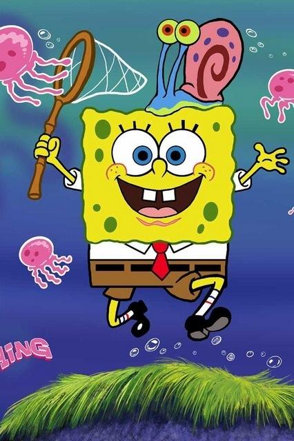 spongebob cattura le meduse con il retino