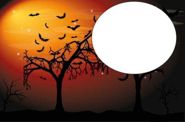 cornice per foto paesaggio halloween con frame luna circolare