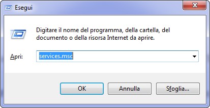 finestra windows esegui services.msc