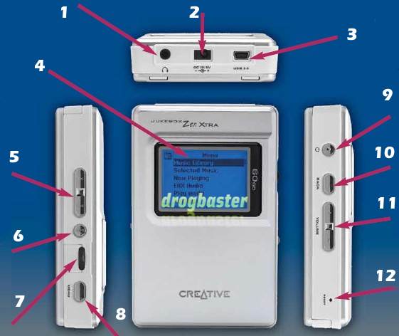 uscite del lettore mp3 e tasti di riproduzione