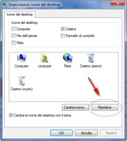 ripristina icona cestino
