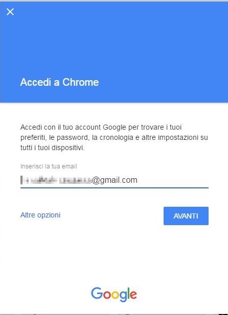 accedi a chrome
