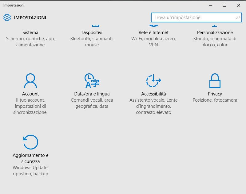 impostazioni windows 10