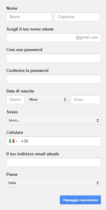 inserire dati richiesti