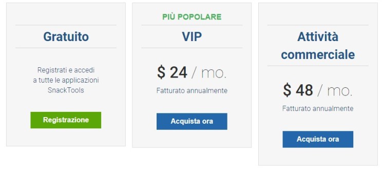 piano tariffario snacktools