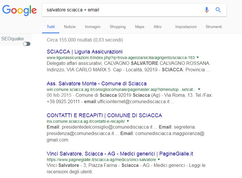 ricerca google nome cognome email