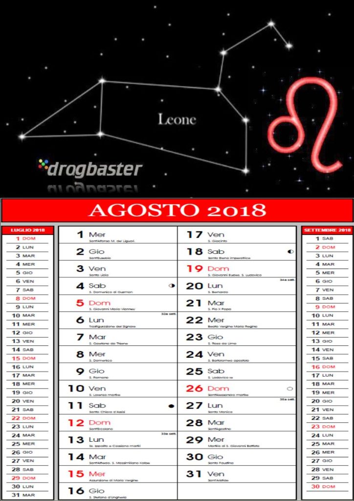 leone calendario agosto 2018