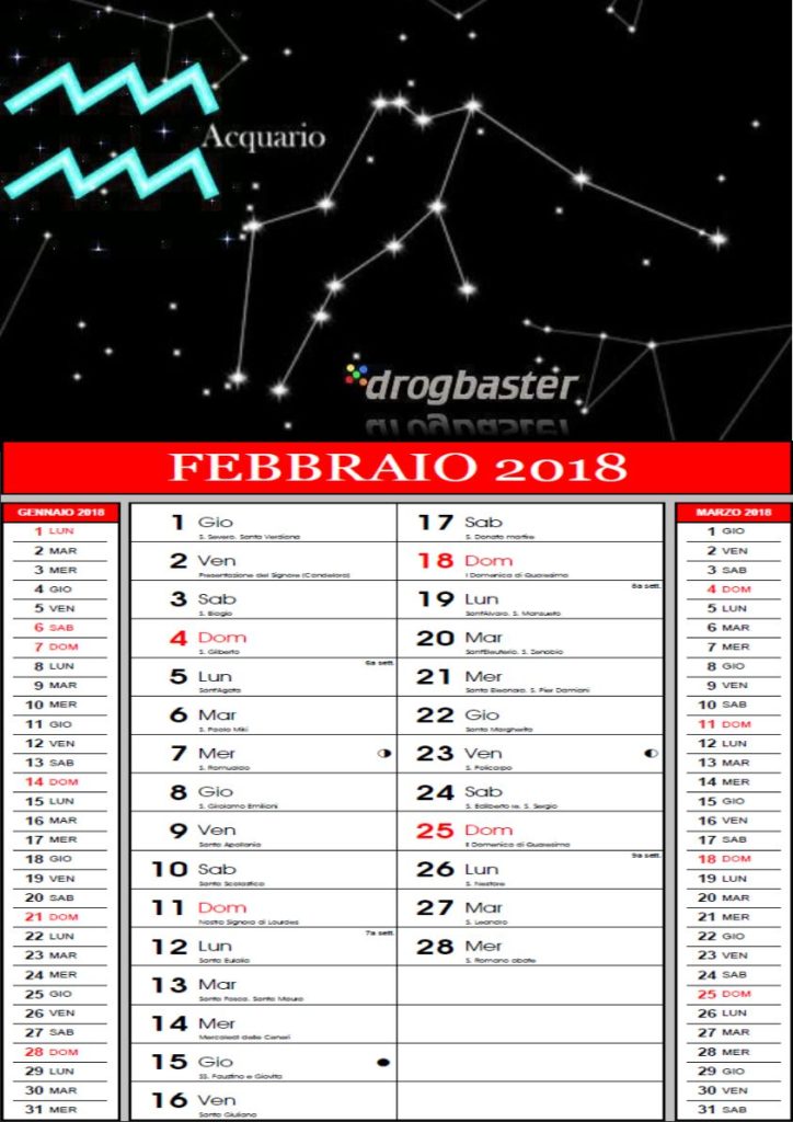 acquario calendario febbraio 2018