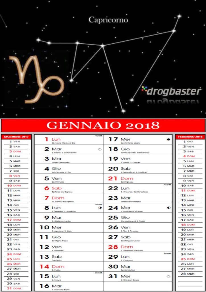 capricorno calendario gennaio 2018