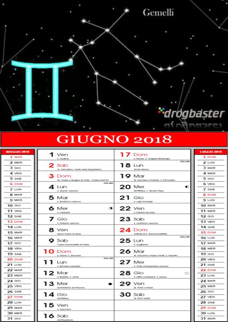 gemelli calendario giugno 2018