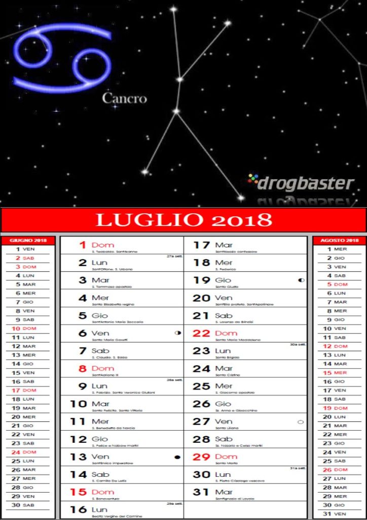 cancro calendario luglio 2018
