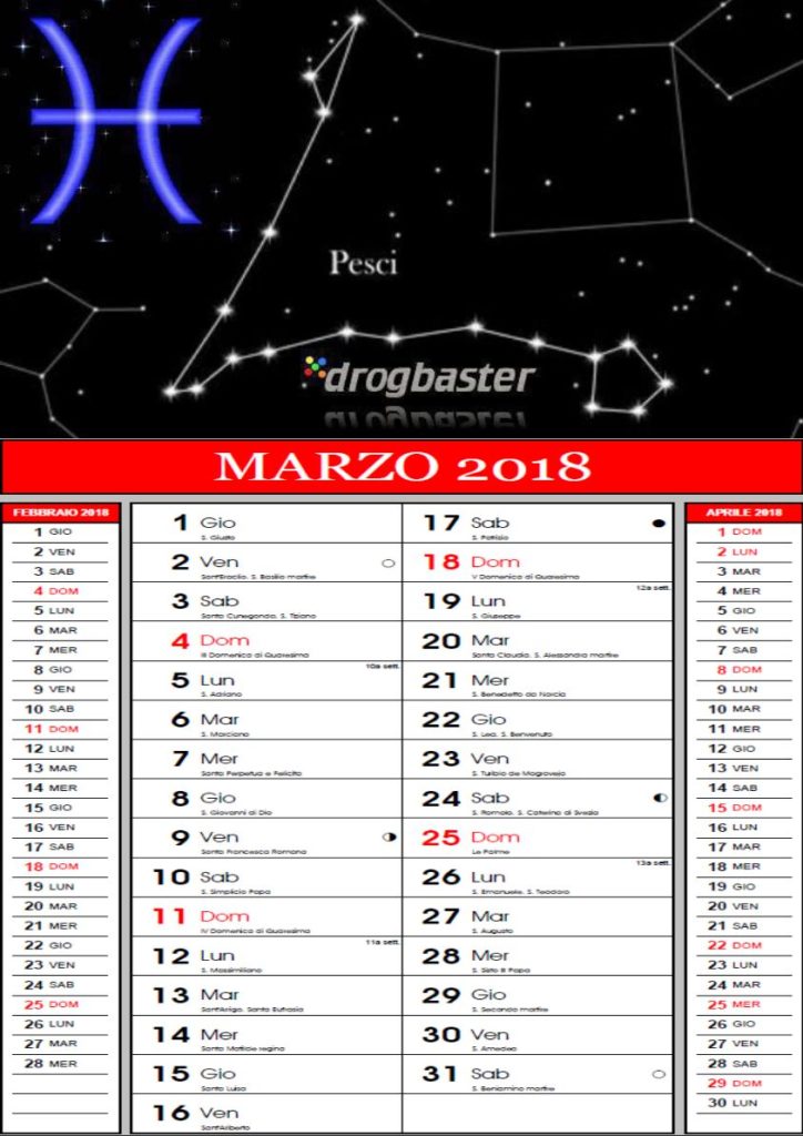 pesci calendario marzo 2018