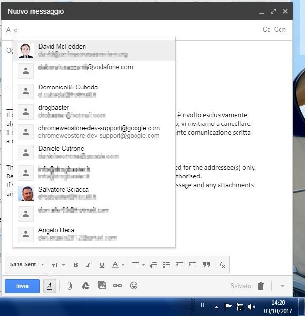 lista contatti gmail