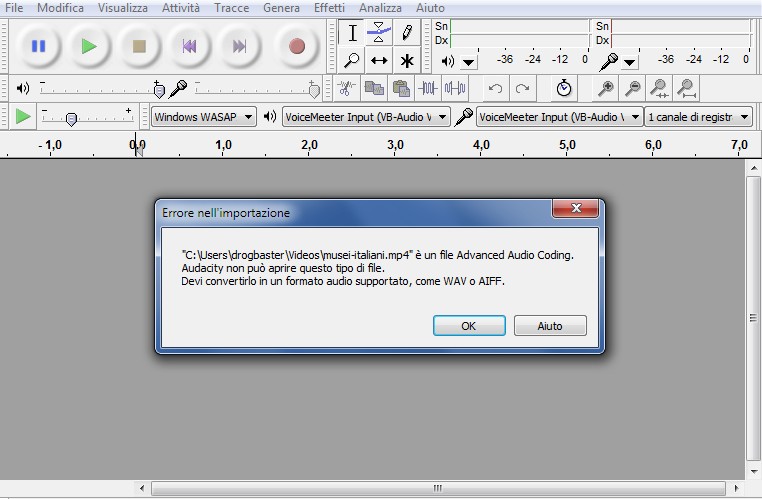 errore apertura mp4 audacity