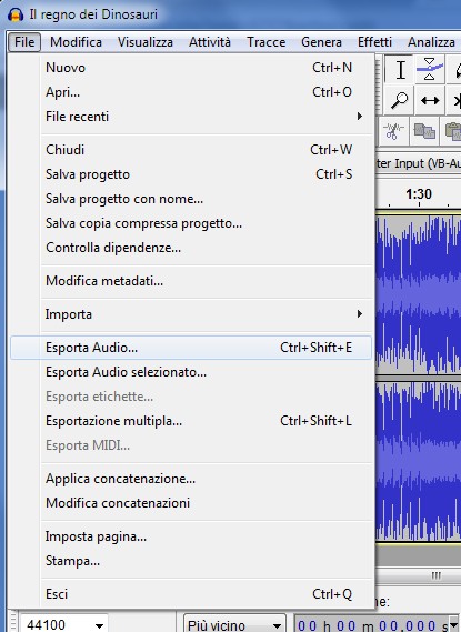 esporta audio audacity