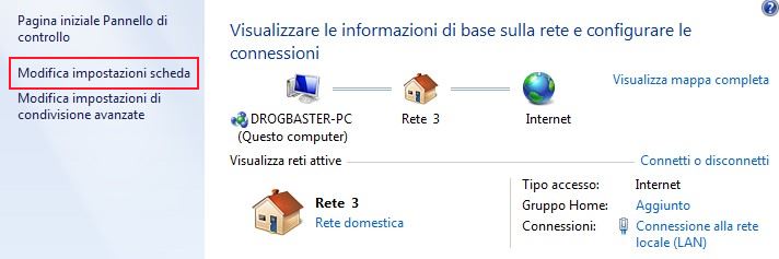 Modifica impostazioni Scheda