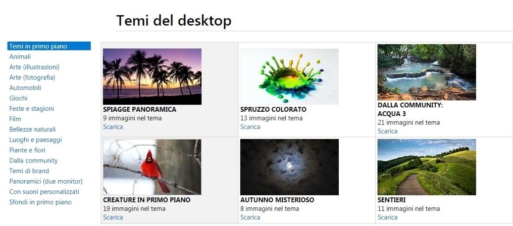 pagina dedicata ai Temi del desktop