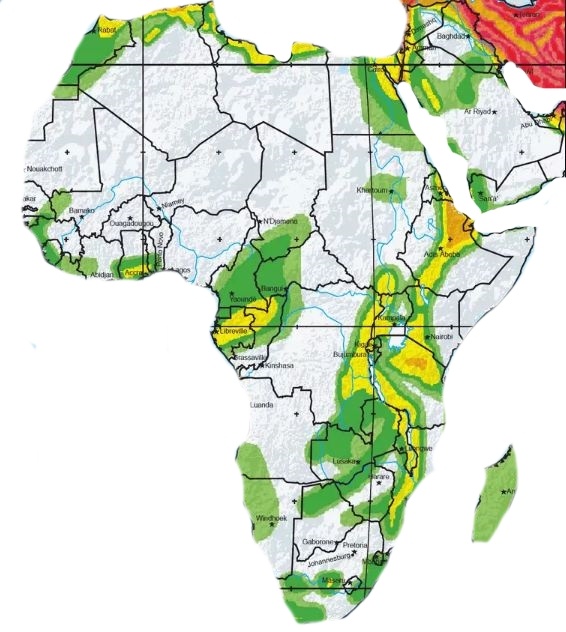 mappa sismica territorio africa