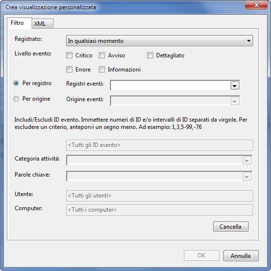 editor delle viste personalizzate