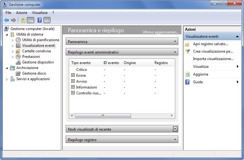 finestra windows panoramica e riepilogo