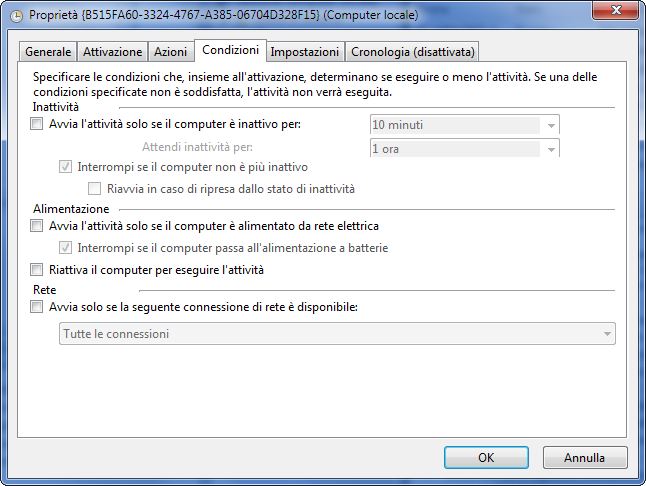 proprietà condizioni Visualizzatore Eventi di Windows