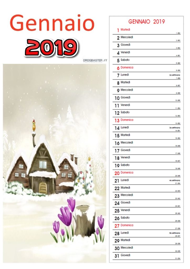 calendario gennaio 2019